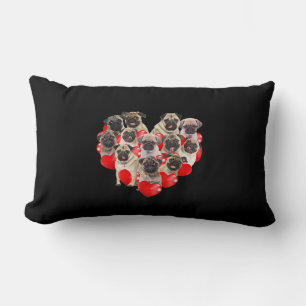 Cute Valentines Day Pug Dog Heart Puppy Lumbar Cushion