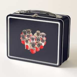 Cute Valentines Day Pug Dog Heart Puppy Metal Lunch Box