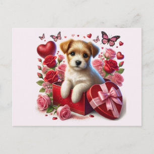 Cute Valentine's Day Puppy Kids   Holiday Postcard