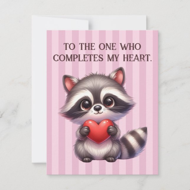 Cute Valentines Day Racoon Holding a Heart Holiday Card (Front)
