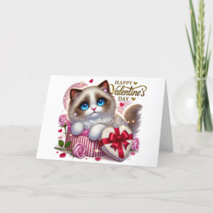 Cute Valentine's Day Ragdoll Cat Thank You Card 