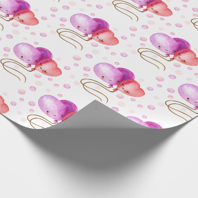 Cute Valentine's Day Red and Pink Balloons Pattern Wrapping Paper (Corner)