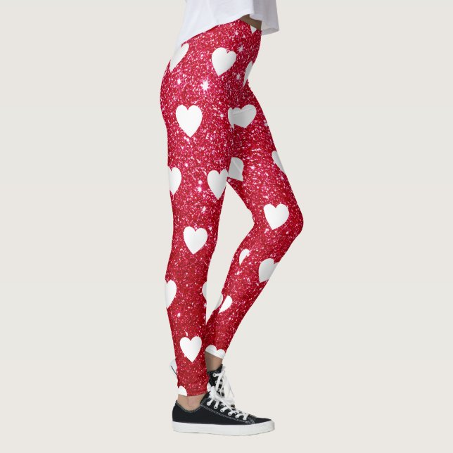 Cute Valentines Day Red Heart Leggings (Right)
