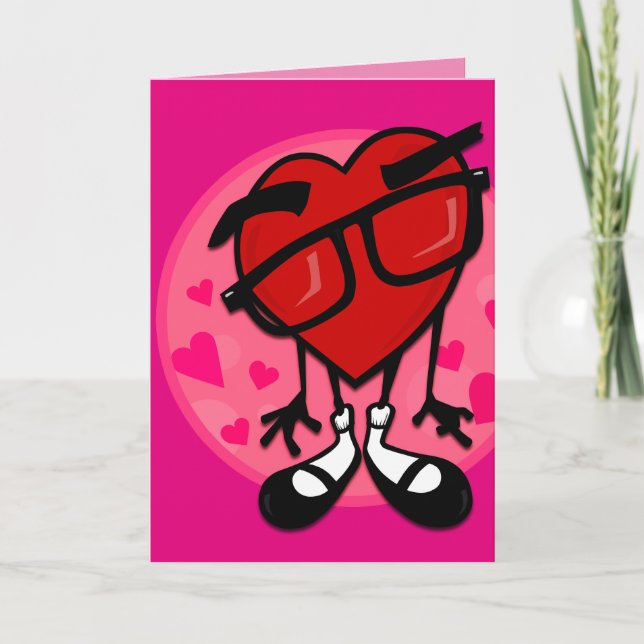 CUTE VALENTINE'S DAY RED HEART PINK GREETING CARD (Front)