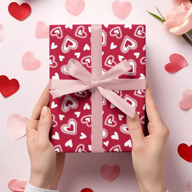 Cute Valentine's Day Red Hearts Pattern Wrapping Paper (Creator Uploaded)