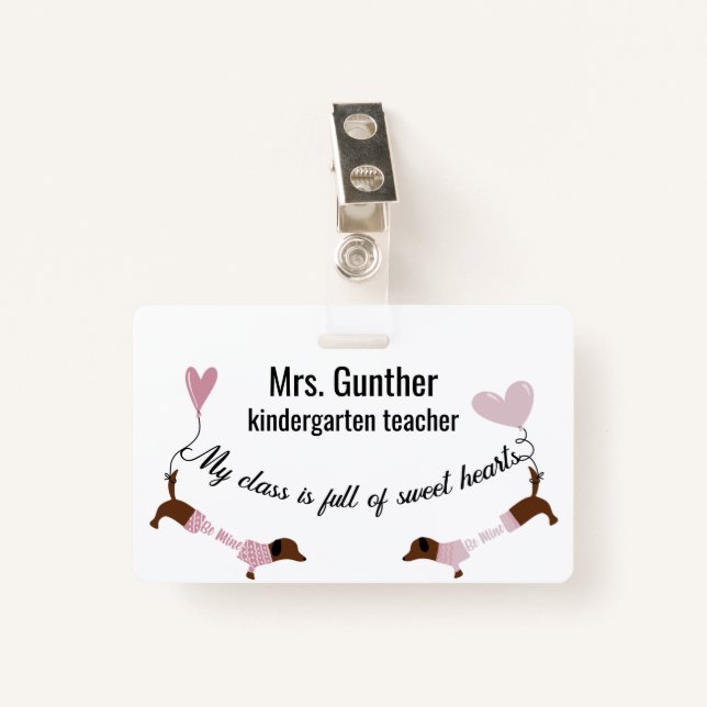 Cute Valentines Day School Teacher  ID Badge (Front with Clip)