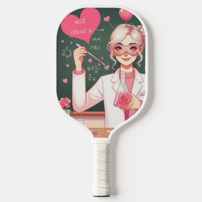 Cute Valentine's day scientist Pickleball Paddle (Front)