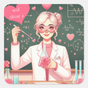 Cute Valentine's day scientist Square Sticker