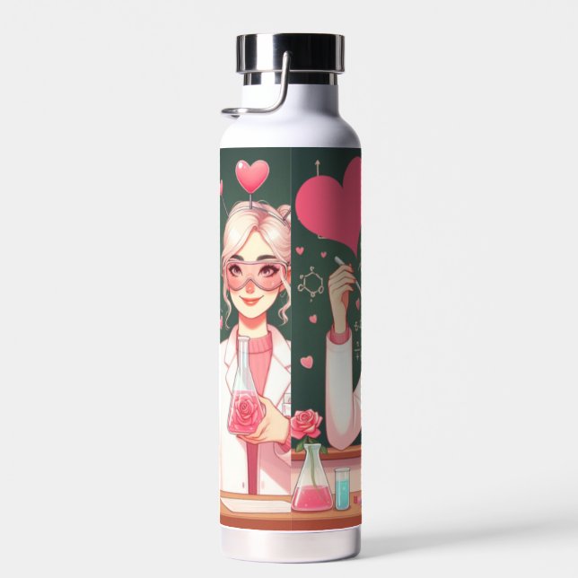 Cute Valentine's day scientist Water Bottle (Right)