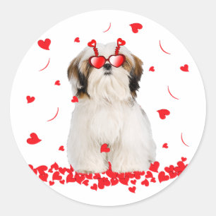 Cute Valentines Day Shih Tzu Dog Hearts Classic Round Sticker