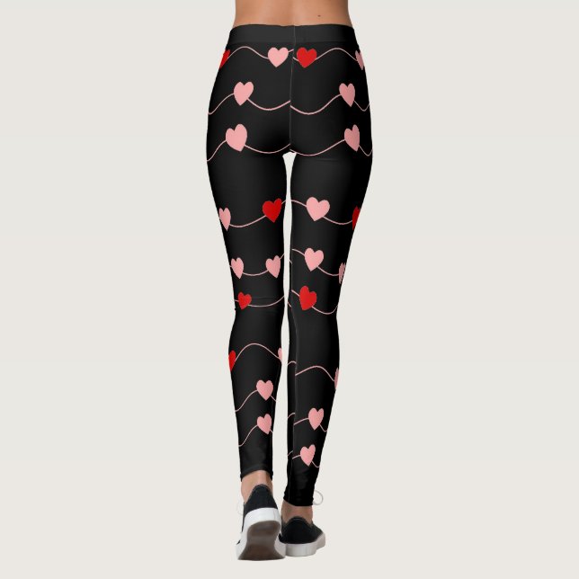 Cute Valentines Day String Hearts Red Pink Love Leggings (Back)