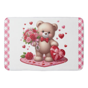 Cute Valentine's Day Teddy Bear Bath Mat