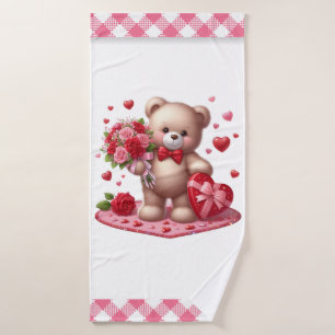 Cute Valentine's Day Teddy Bear Bath Towel