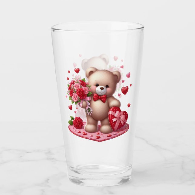 Cute Valentine's Day Teddy Bear Glass (Front)