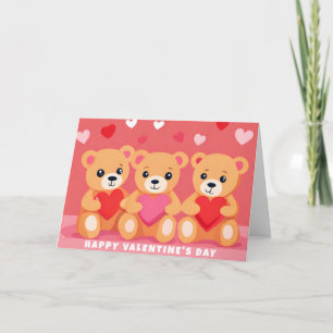 Cute Valentines Day Teddy Bear Heart Pink Red Card