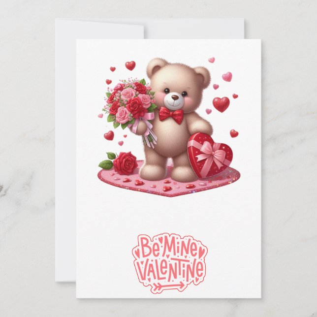 Cute Valentine's Day Teddy Bear Holiday Card (Front)
