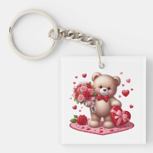 Cute Valentine's Day Teddy Bear Key Ring (Front)