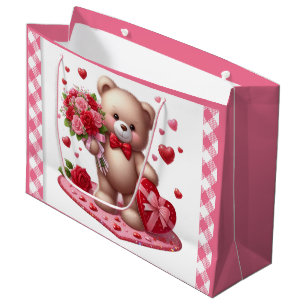 Cute Valentine's Day Teddy Bear Large Gift Bag