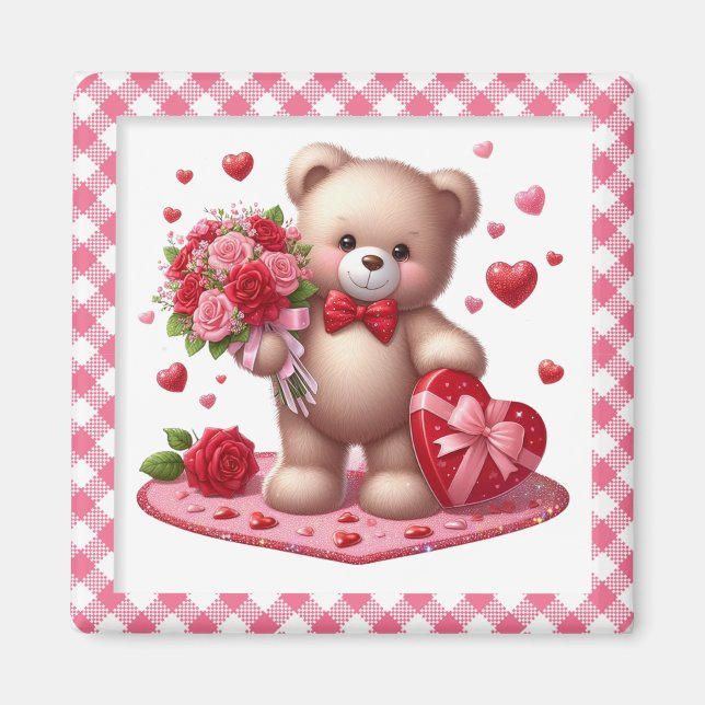 Cute Valentine's Day Teddy Bear Magnet (Front)