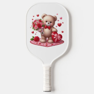 Cute Valentine's Day Teddy Bear Pickleball Paddle