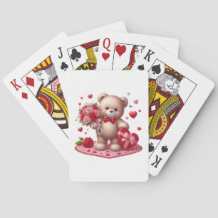 Cute Valentine's Day Teddy Bear Playing Cards
