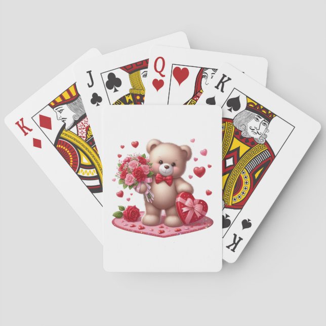 Cute Valentine's Day Teddy Bear Playing Cards (Back)