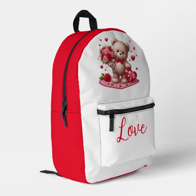 Cute Valentine's Day Teddy Bear Printed Backpack (Back Corner Left)