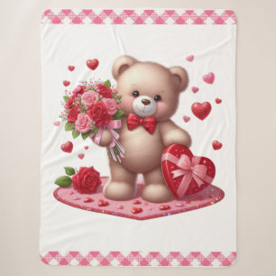 Cute Valentine's Day Teddy Bear Sherpa Blanket