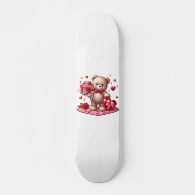 Cute Valentine's Day Teddy Bear Skateboard (Front)