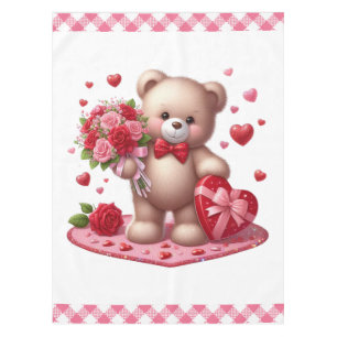 Cute Valentine's Day Teddy Bear Tablecloth