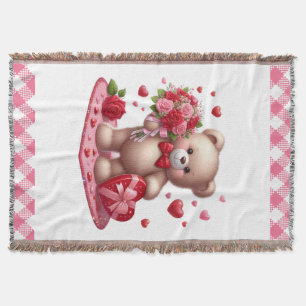 Cute Valentine's Day Teddy Bear Throw Blanket