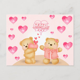 Cute Valentine's Day Teddy Bears with Hearts Postcard