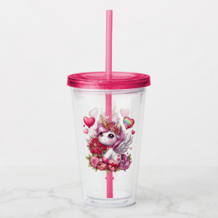 Cute Valentine's day unicorn Acrylic Tumbler