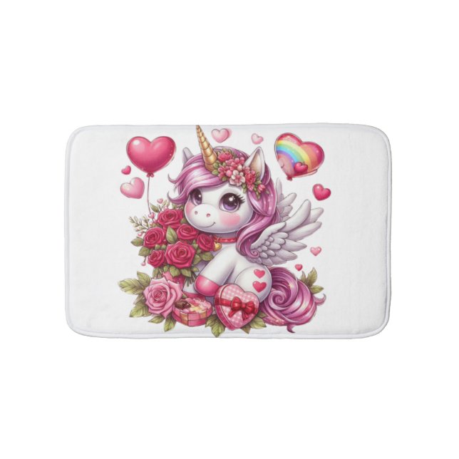 Cute Valentine's day unicorn Bath Mat (Front)