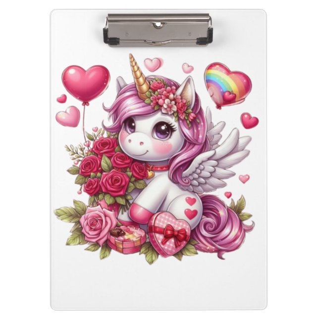 Cute Valentine's day unicorn Clipboard (Front)