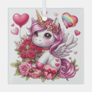 Cute Valentine's day unicorn Glass Tree Decoration
