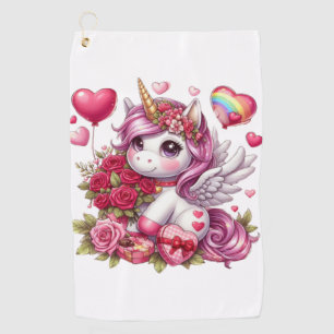 Cute Valentine's day unicorn Golf Towel