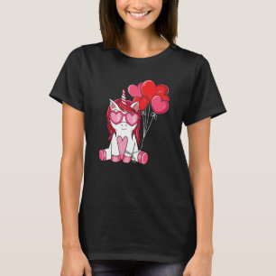 Cute Valentine's Day Unicorn  Heart Balloon Girls  T-Shirt