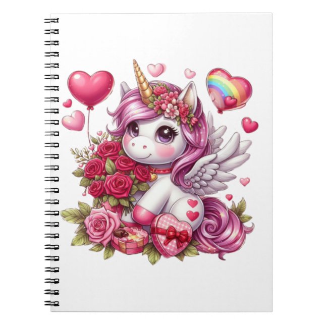 Cute Valentine's day unicorn Notebook (Front)