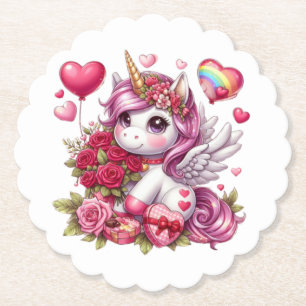 Cute Valentine's day unicorn Paper Coaster