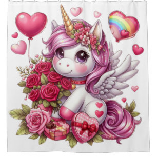 Cute Valentine's day unicorn Shower Curtain