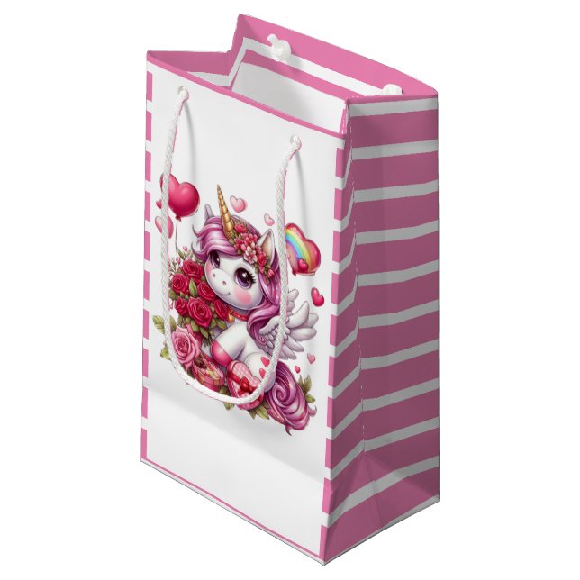 Cute Valentine's day unicorn Small Gift Bag (Front Angled)