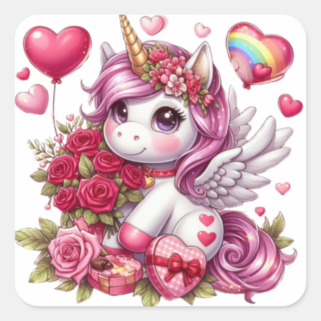 Cute Valentine's day unicorn Square Sticker (Front)