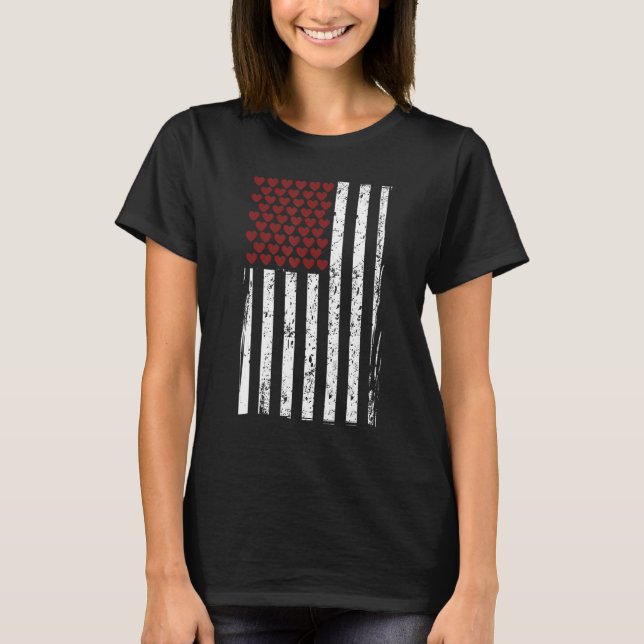 Cute Valentines Day  With The American Flag With H T-Shirt (Front)