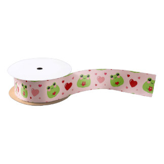 Cute Valentine's Frogs Satin Ribbon