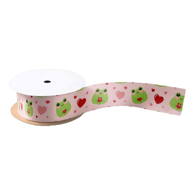 Cute Valentine's Frogs Satin Ribbon (Spool)