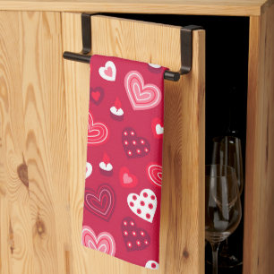 Cute Valentine's hearts pattern Tea Towel