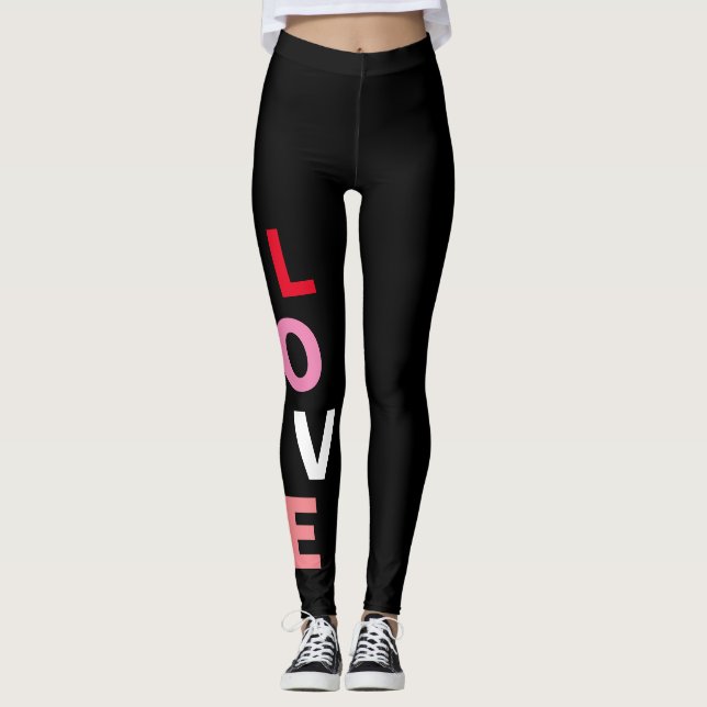 Cute Valentines Love Pink Red White Fashion Leggings (Front)