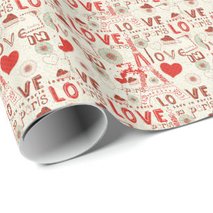 Cute Valentines Pattern-Love In Paris Eiffel Tower Wrapping Paper
