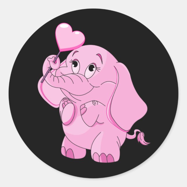 Cute Valentine's Pink Elephant Classic Round Sticker (Front)
